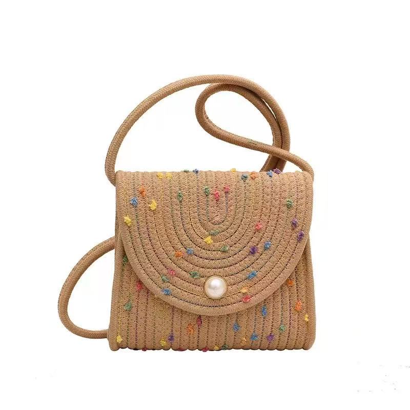 Pearl Button Woven Crossbody Bag