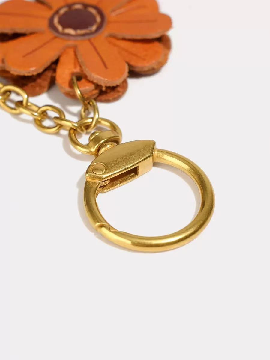 Leather Daisy Flower Keychain Bag Charm