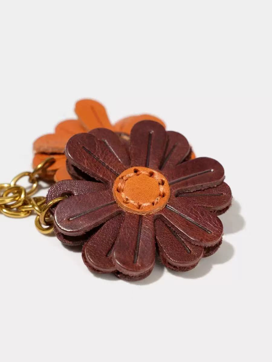 Leather Daisy Flower Keychain Bag Charm