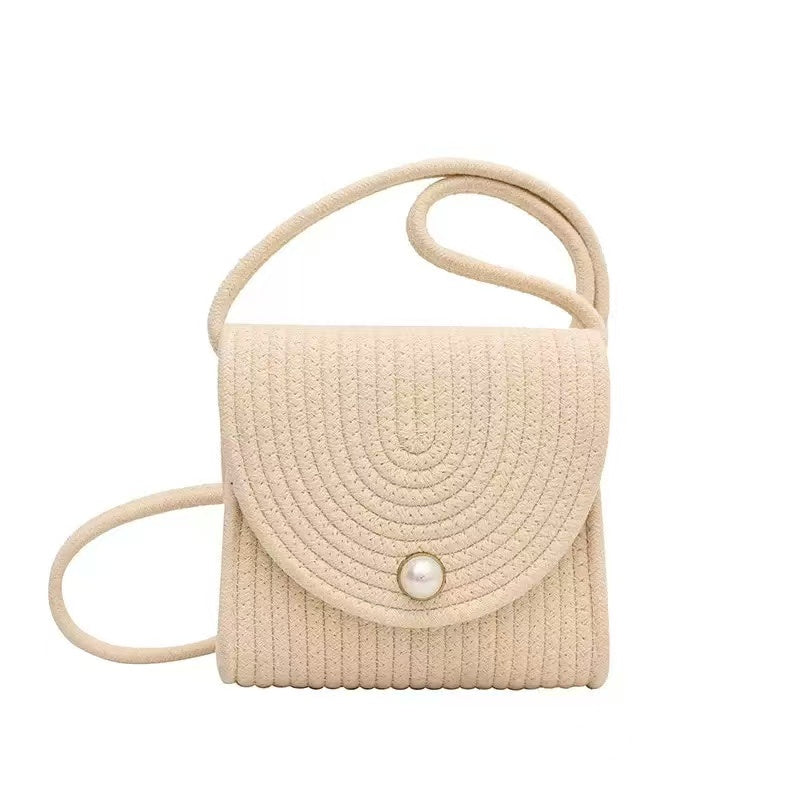 Pearl Button Woven Crossbody Bag