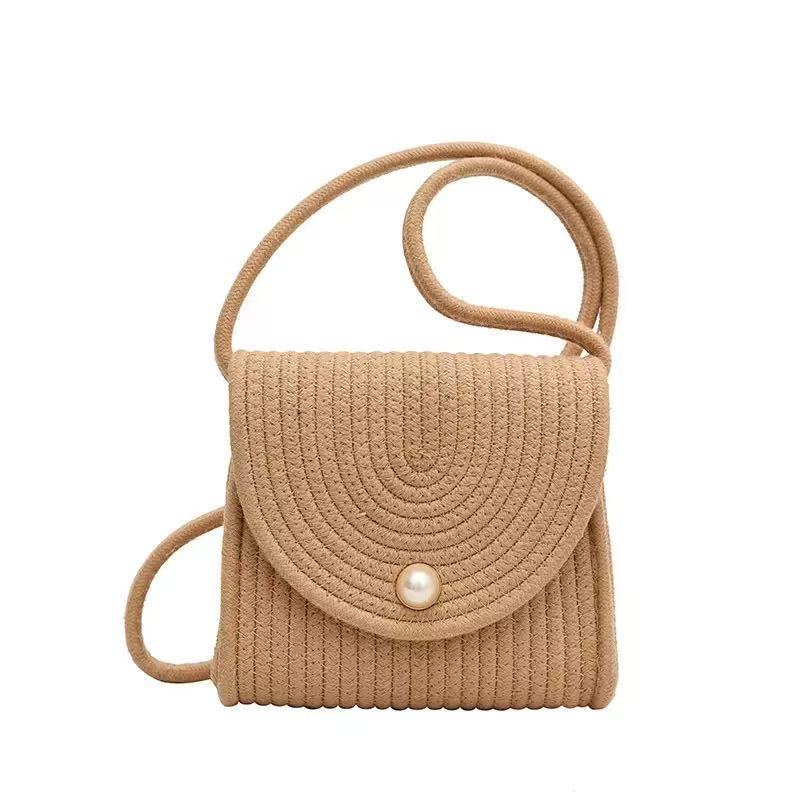 Pearl Button Woven Crossbody Bag