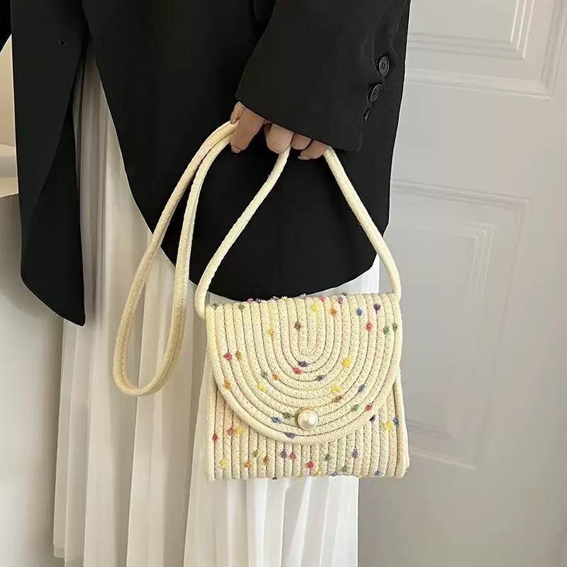 Pearl Button Woven Crossbody Bag
