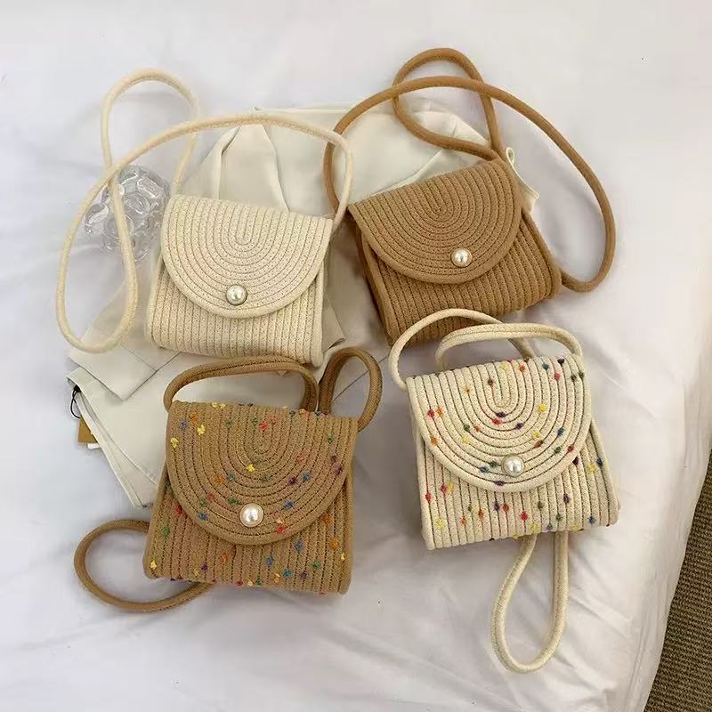 Pearl Button Woven Crossbody Bag