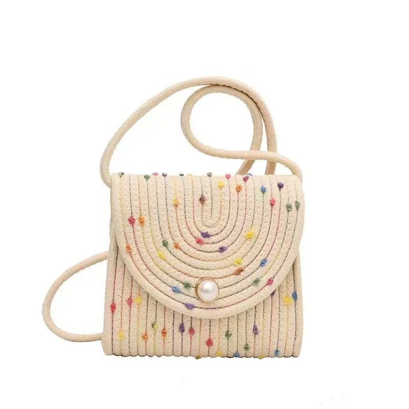 Pearl Button Woven Crossbody Bag